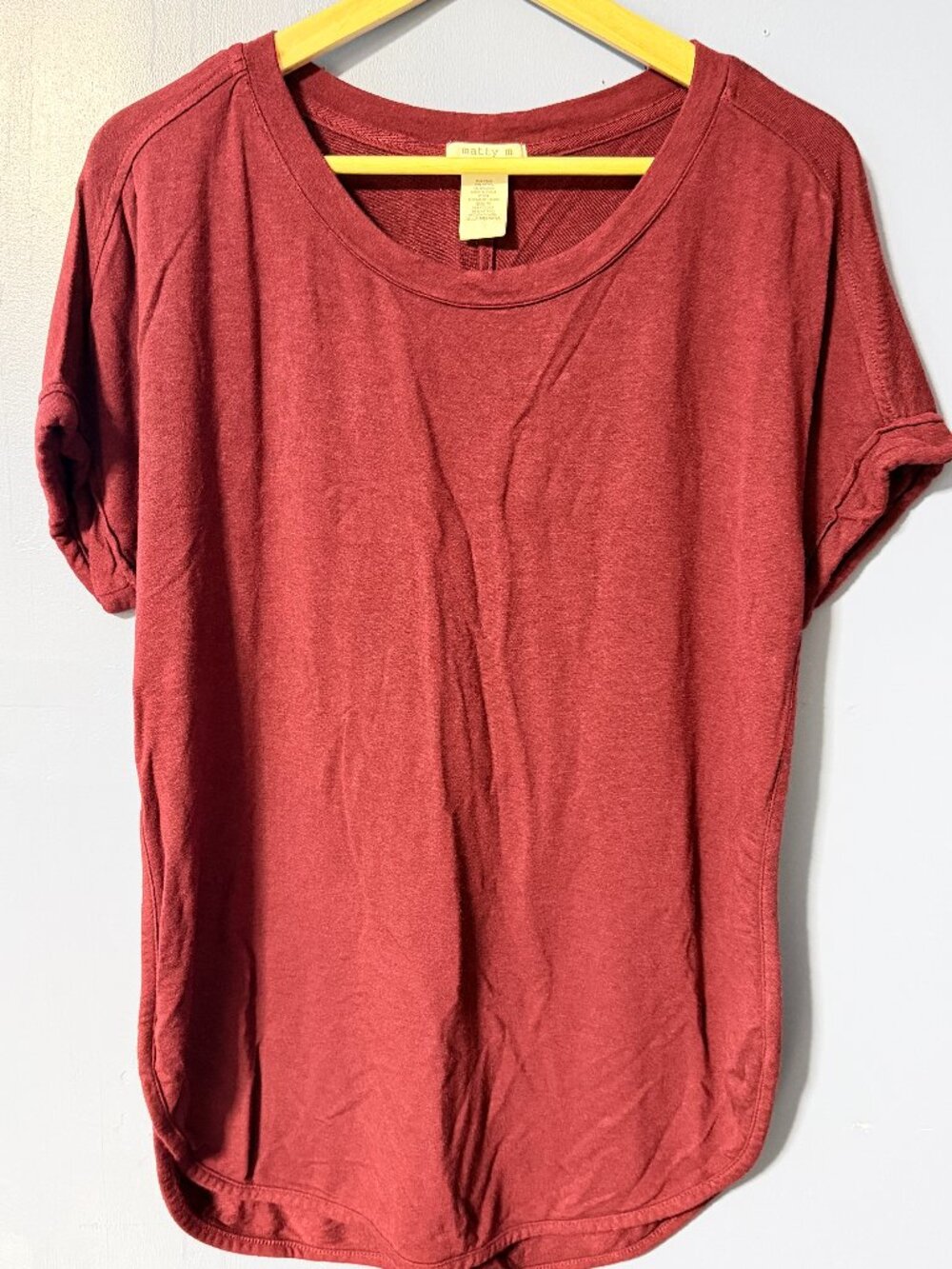 Matty M Women's French Terry Roll Cuff Short-Sleeve Tee W/Relaxed Curved Hem--M